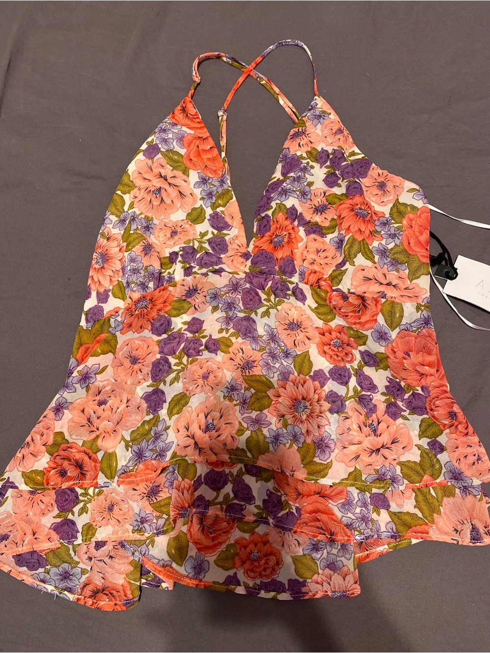 ASTR the Label coral floral V-neck tank top with adjustable straps size small